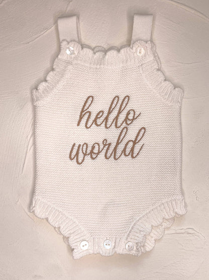 Elke & Indigo - Hello World Scallop Romper - White/Mocha
