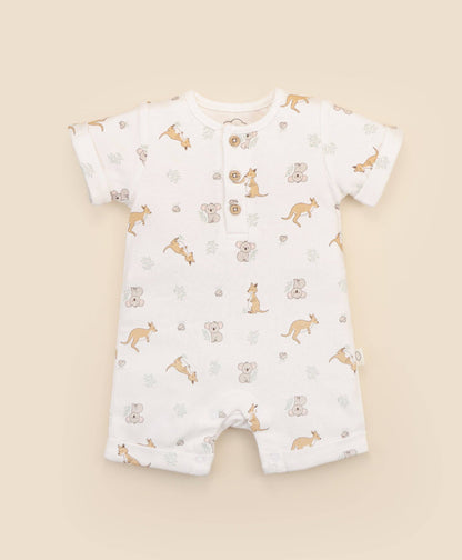 Lūmmi in Colour Babywear - Organic Cotton Romper - Kangaroo & Koala