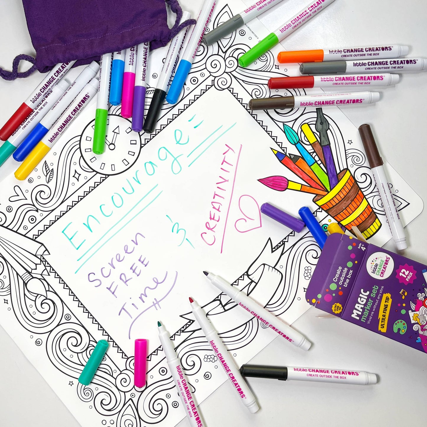 Little Change Creators - IMAGINATION | Reusable Double-sided Colour + Draw Doodle Mat