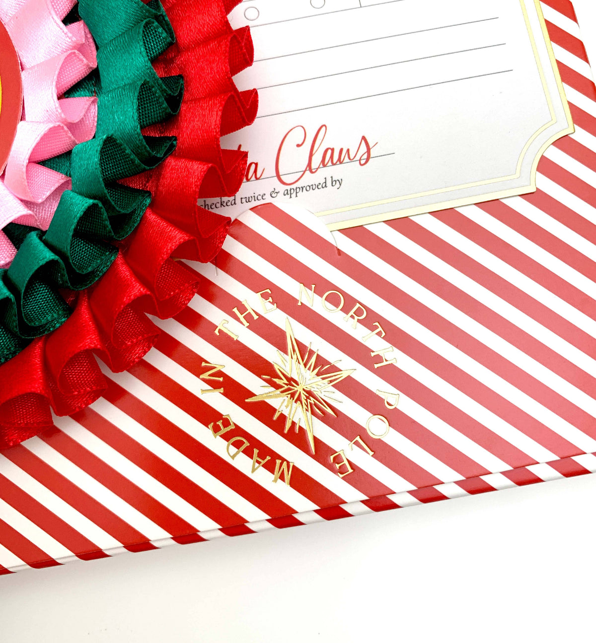 Black Bow Studio - Nice List Member Christmas Rosette Badge Pink/Red