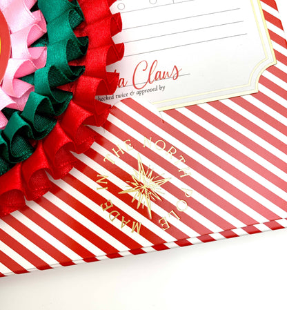 Black Bow Studio - Nice List Member Christmas Rosette Badge Pink/Red