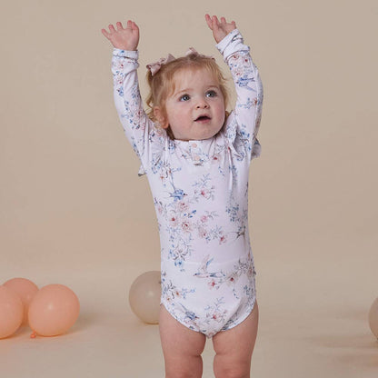 Snuggle Hunny - Sweet Swallows Long Sleeve Organic Bodysuit with Frill