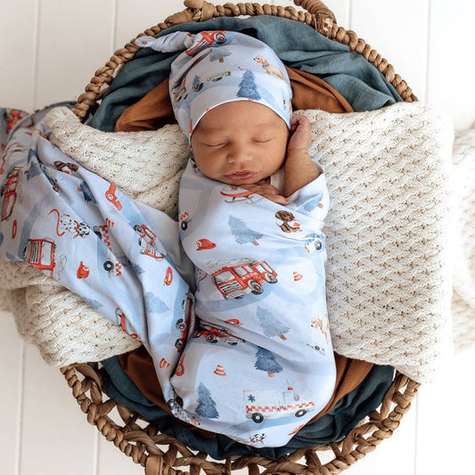 Snuggle Hunny - To The Rescue Organic Jersey Wrap & Beanie Set