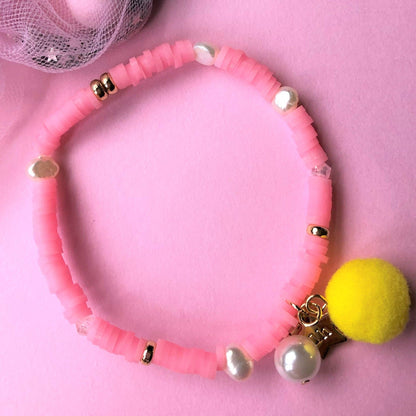 Lauren Hinkley Australia - Pink Bracelet with Pom Pom and Pearl
