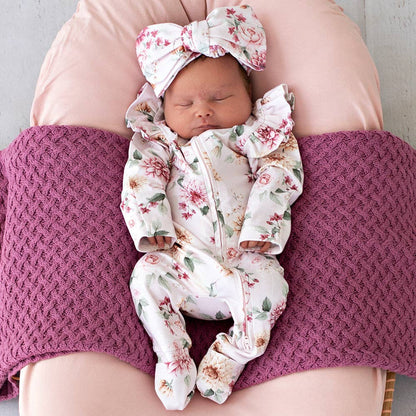 Snuggle Hunny - Birds & Blooms Organic Snugglesuit Convertible Romper with Frill