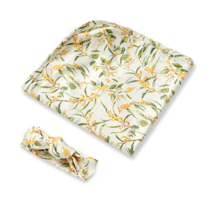 Snuggle Hunny - Golden Wattle Organic Jersey Wrap & Topknot Set
