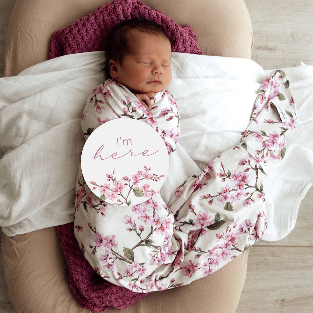 Snuggle Hunny - Cherry Blossom Organic Jersey Wrap & Topknot Set