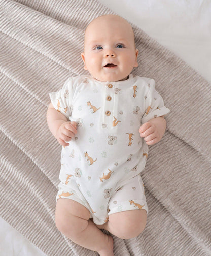 Lūmmi in Colour Babywear - Organic Cotton Romper - Kangaroo & Koala