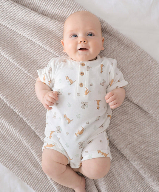 Lūmmi in Colour Babywear - Organic Cotton Romper - Kangaroo & Koala