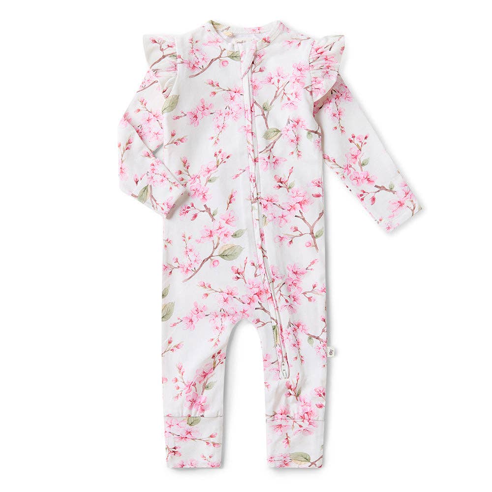 Snuggle Hunny - Cherry Blossom Organic Snugglesuit Convertible Romper with Frill