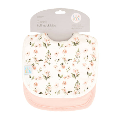 All4Ella - Roll Neck Bib 2pk - Pink Flower