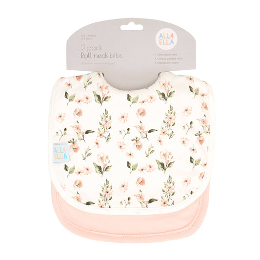 All4Ella - Roll Neck Bib 2pk - Pink Flower