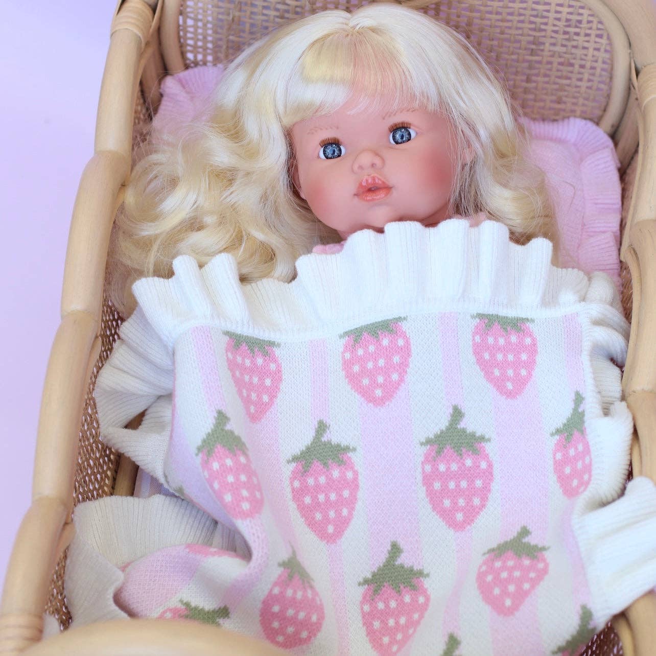 SALLI COLLECTIVE - Strawberry frilled doll Blanket + Pillow set