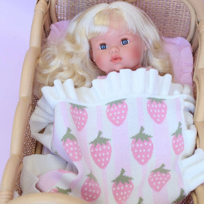 SALLI COLLECTIVE - Strawberry frilled doll Blanket + Pillow set