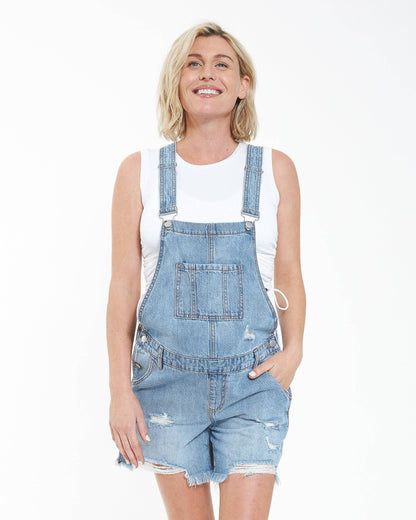 Ripe Maternity - Denim Short Overalls Pale Blue