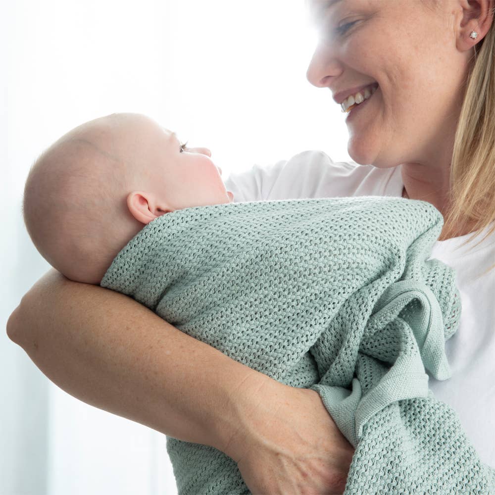 Living Textiles - Bassinet Cotton Cellular Blanket - Sage