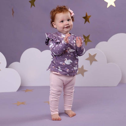 Snuggle Hunny - Midnight Swan Organic Long Sleeve Top with Frill
