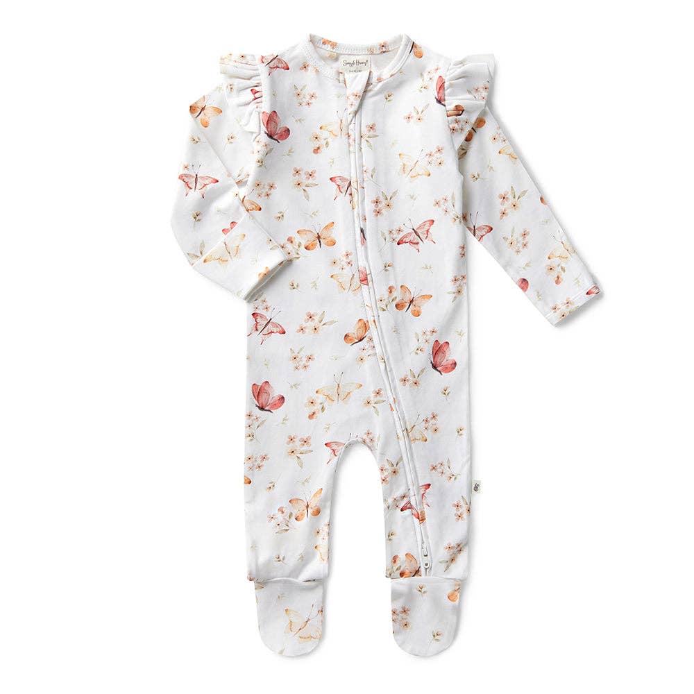 Snuggle Hunny - Butterfly Organic Snuggle Sleepsuit Zip Footie with Frill