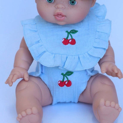 SALLI COLLECTIVE - Cherry Frilled Bib & Diaper Doll Set 🍒