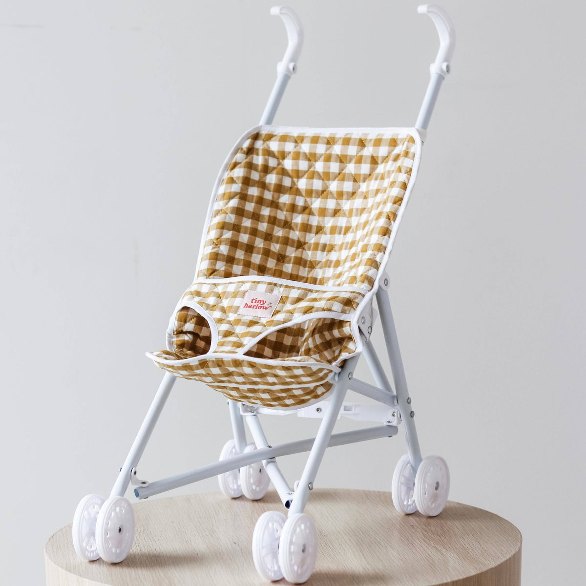 Tiny H - Tiny Harlow Folding Dolls Stroller - Mustard Gingham