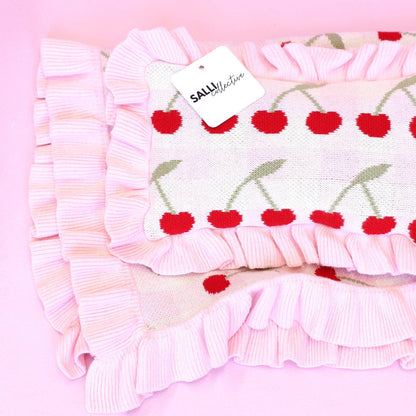 SALLI COLLECTIVE - Frilled Gingham Cherry Blanket + Pillow set