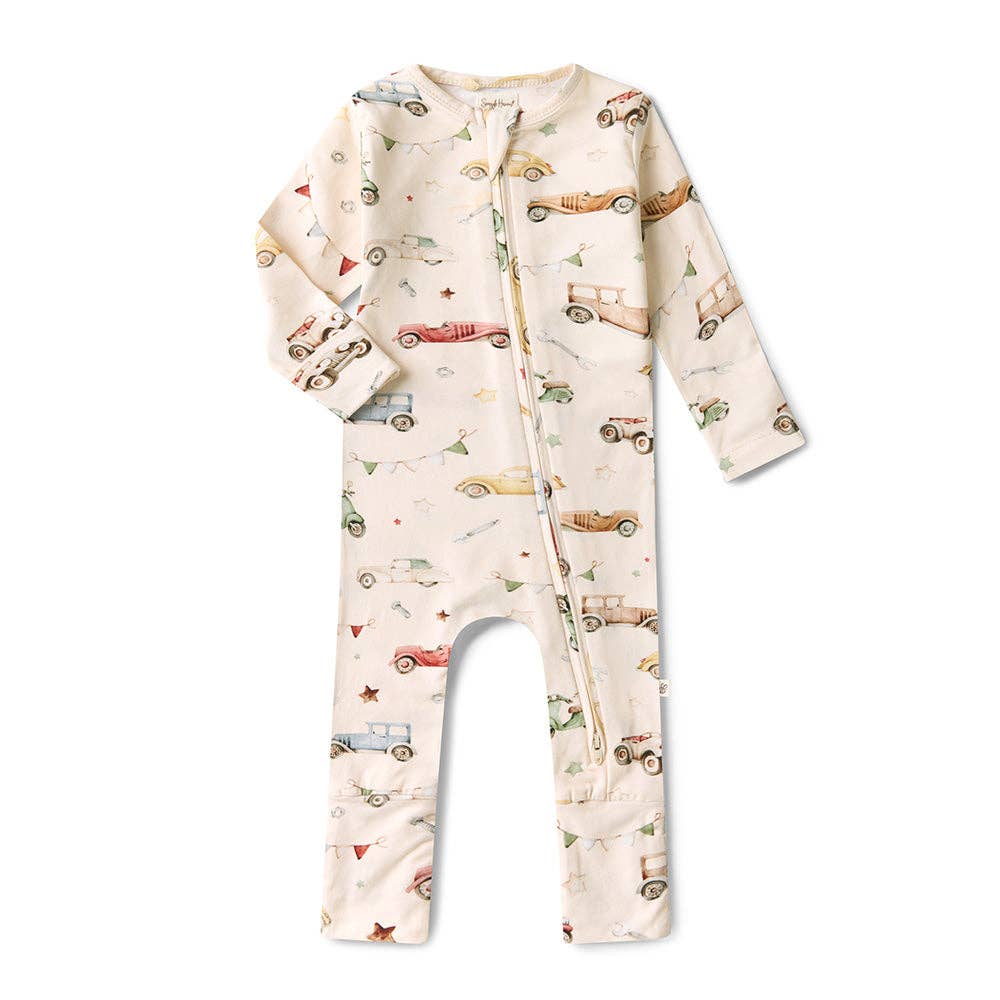 Snuggle Hunny - Vintage Cars Organic Snugglesuit Convertible Romper