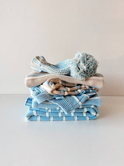 FRECKLES the label - Raised Stripe Knit SET  | Oat/Arctic/Snow