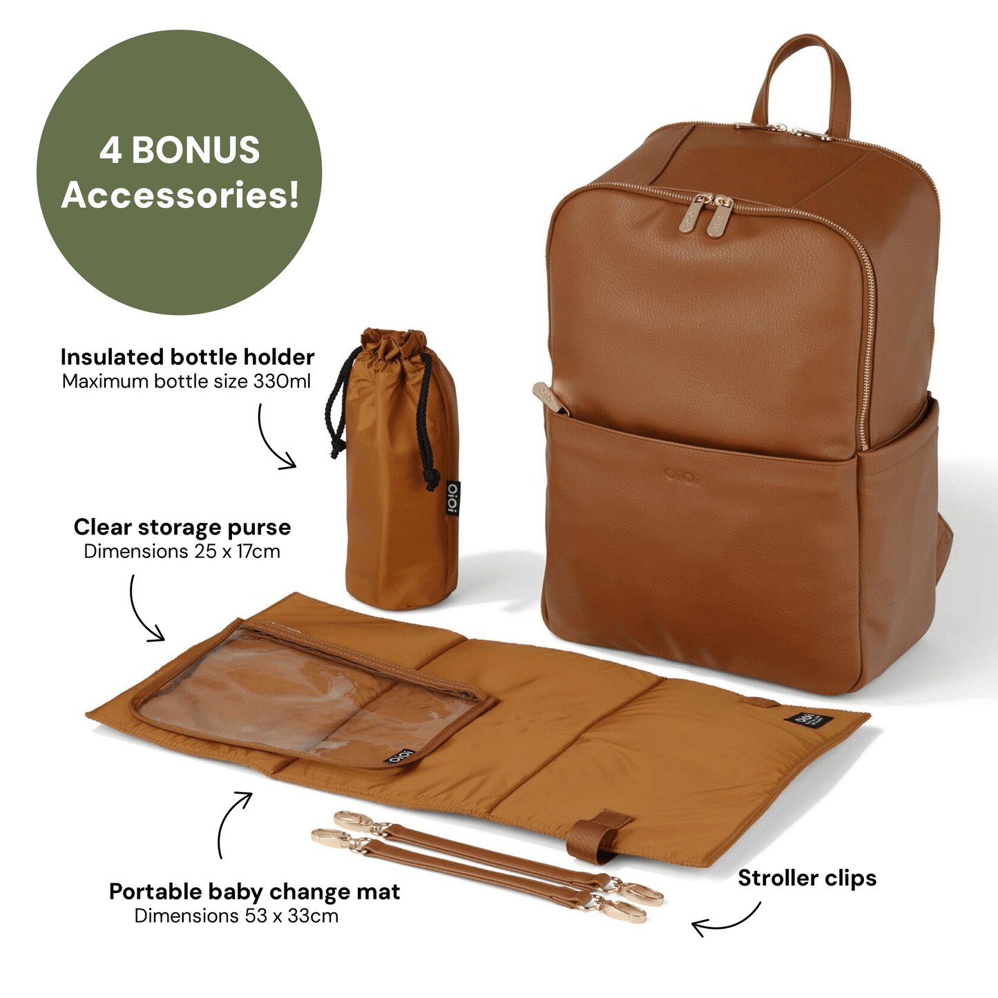 OiOi - Multitasker Nappy Backpack - Chestnut Brown Vegan Leather