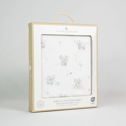 Living Textiles - Organic Port-a-Cot Fitted Sheet - Elephant Playtime