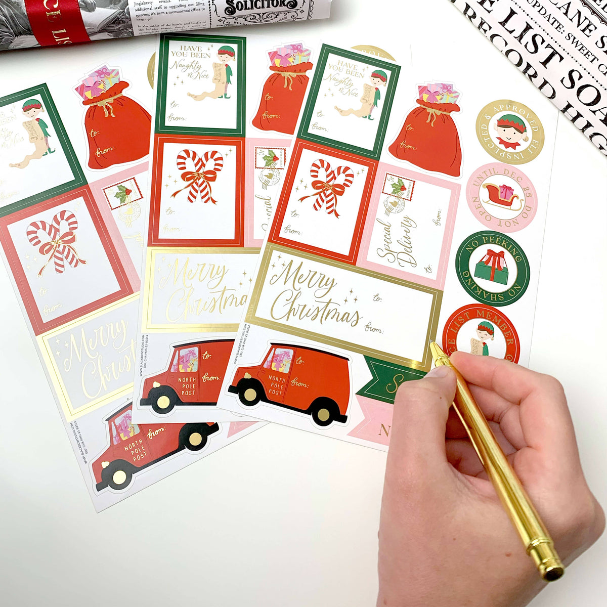 Black Bow Studio - Christmas Gift Tag Sticker Sheets - Set of 36 Sticker