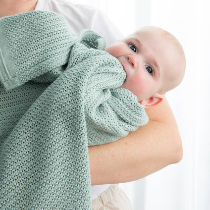 Living Textiles - Bassinet Cotton Cellular Blanket - Sage