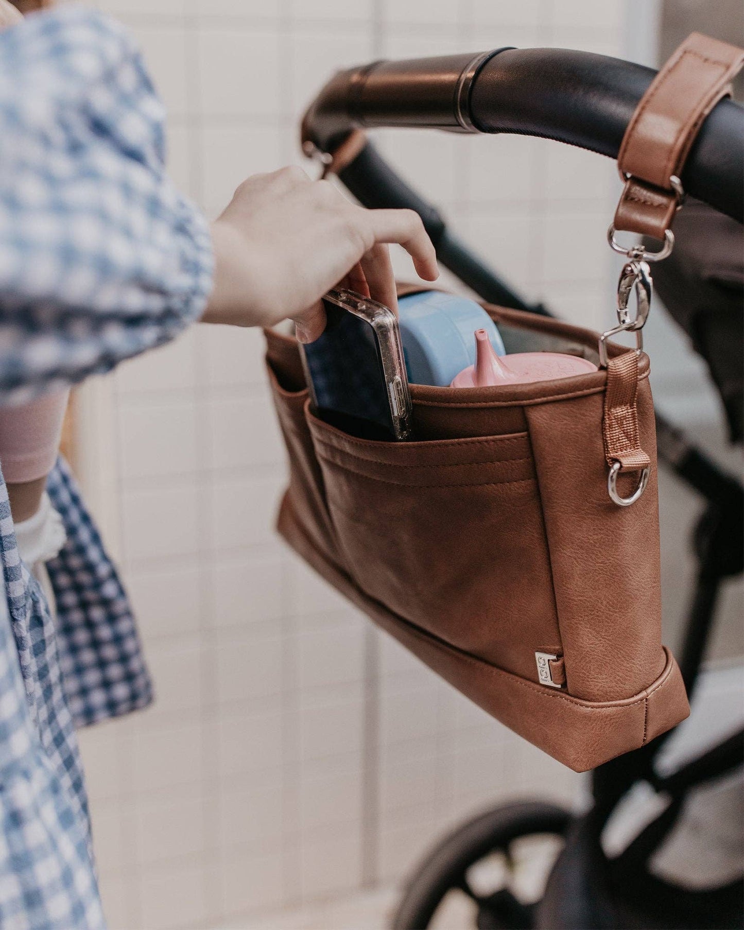 OiOi - Signature Pram Caddy - Tan Vegan Leather