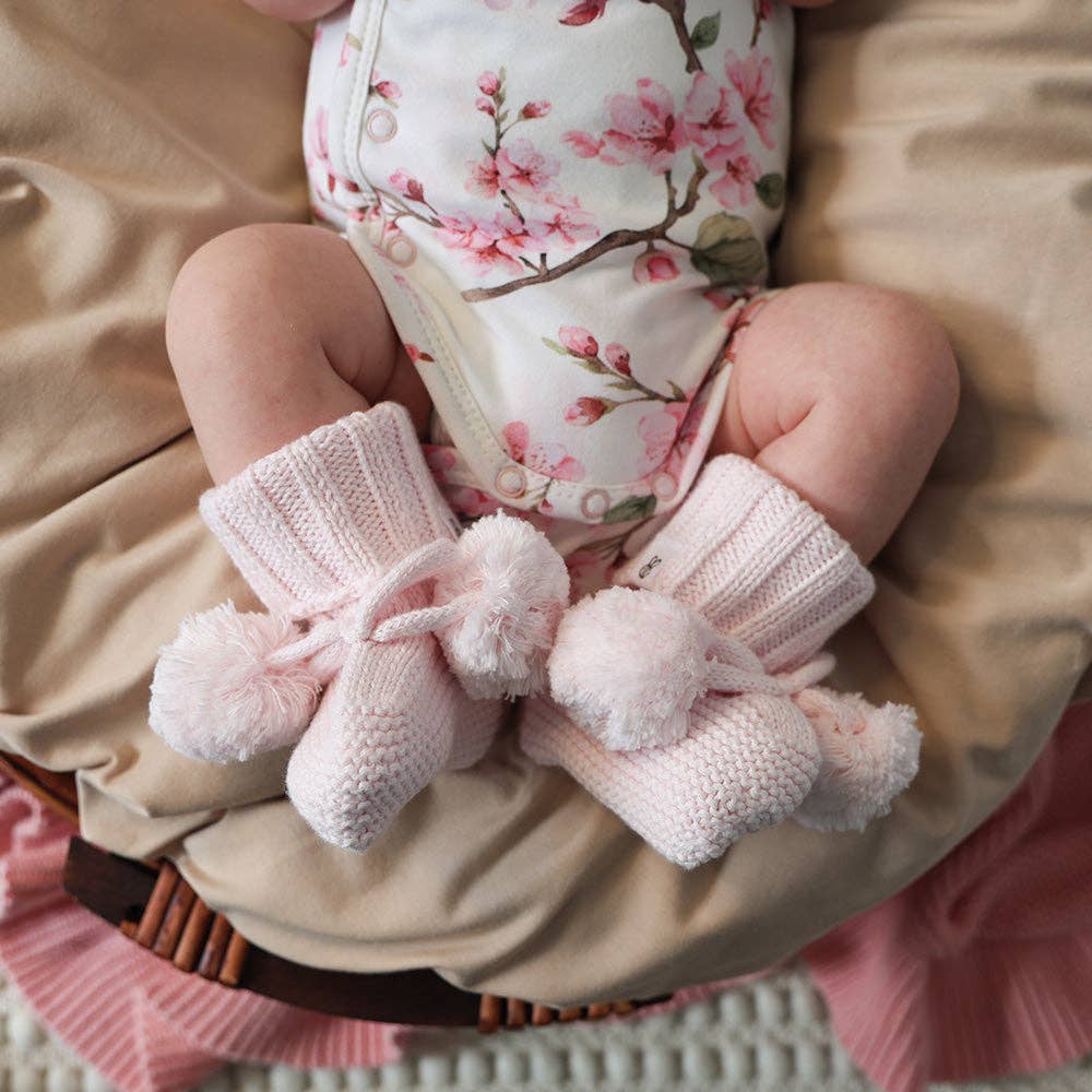 Snuggle Hunny - Blush Pink Organic Cotton Knit Booties