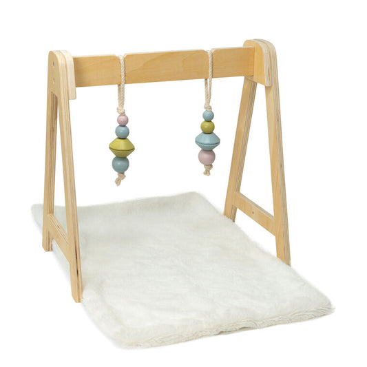 By Astrup wooden doll activity gym with hanging elements