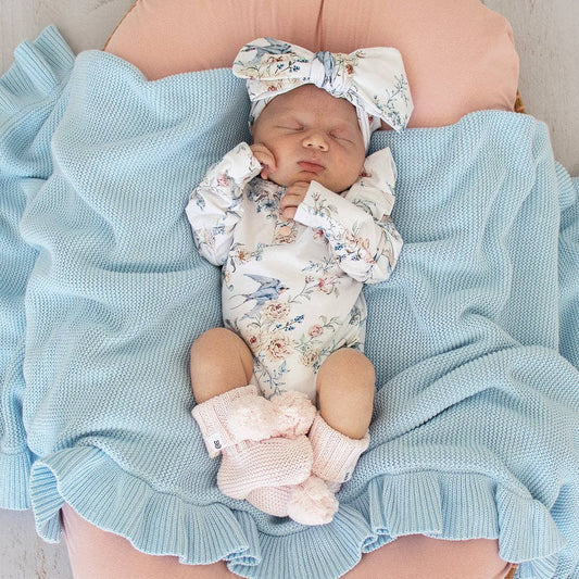 Snuggle Hunny - Sweet Swallows Long Sleeve Organic Bodysuit with Frill