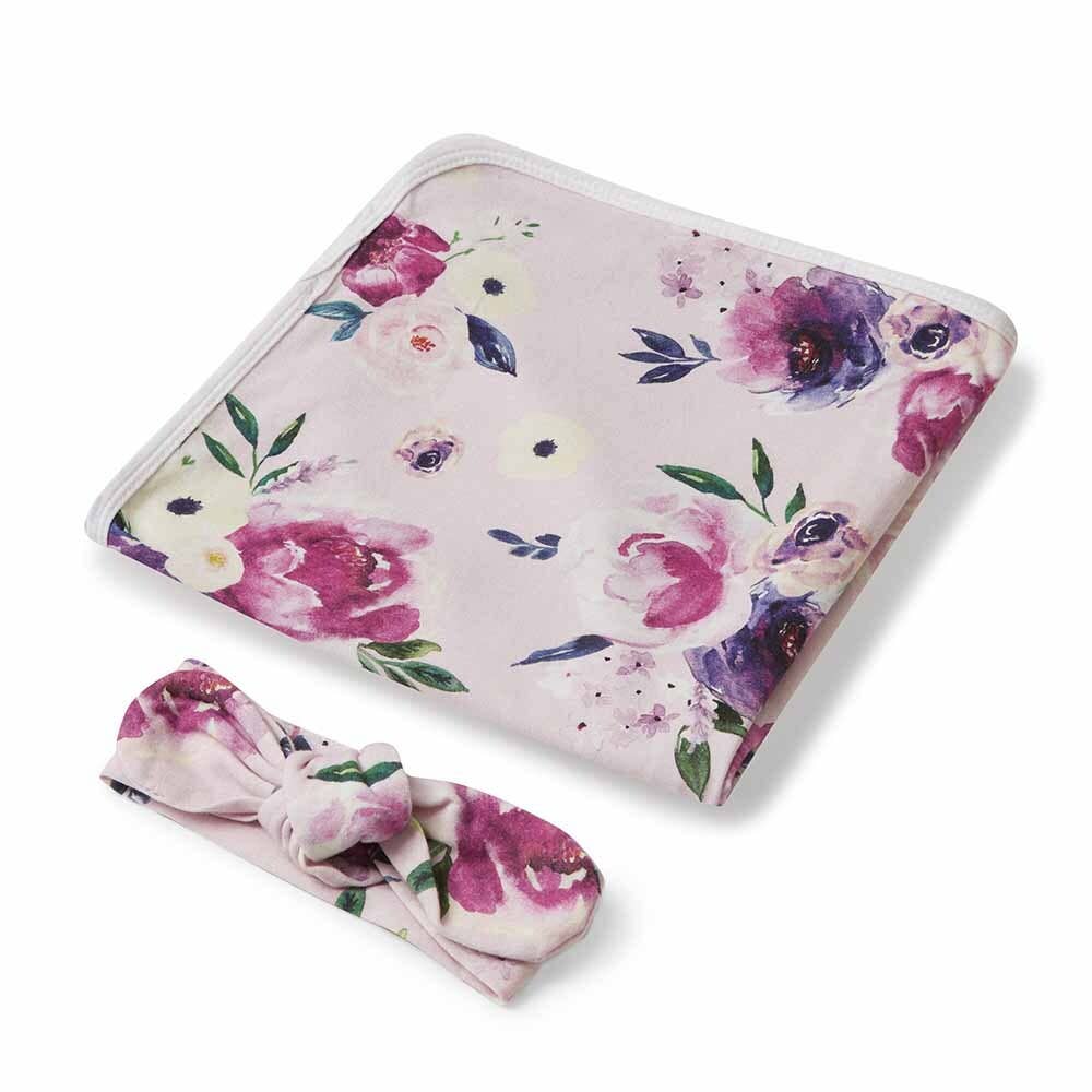 Snuggle Hunny - Floral Kiss Baby Jersey Wrap & Topknot Set