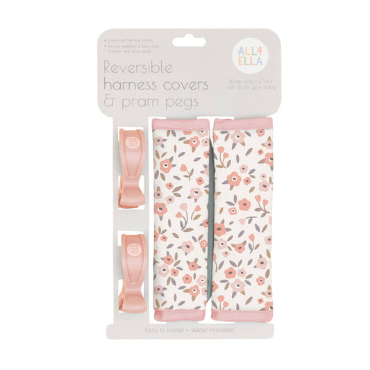 All4Ella - Reversible Harness Covers & Pram Pegs - Floral Bouquet