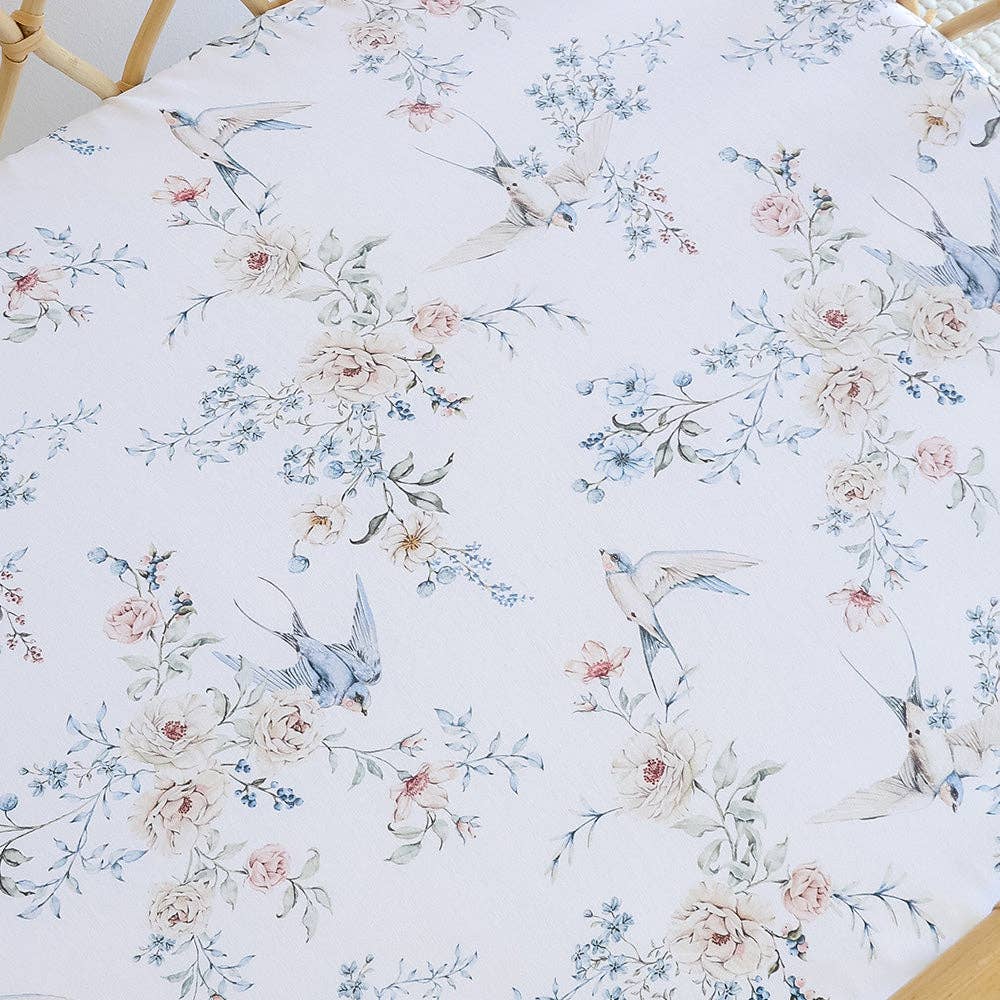 Snuggle Hunny - Sweet Swallows Organic Bassinet Sheet / Change Pad Cover