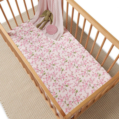 Snuggle Hunny - Cherry Blossom Organic Fitted Cot Sheet