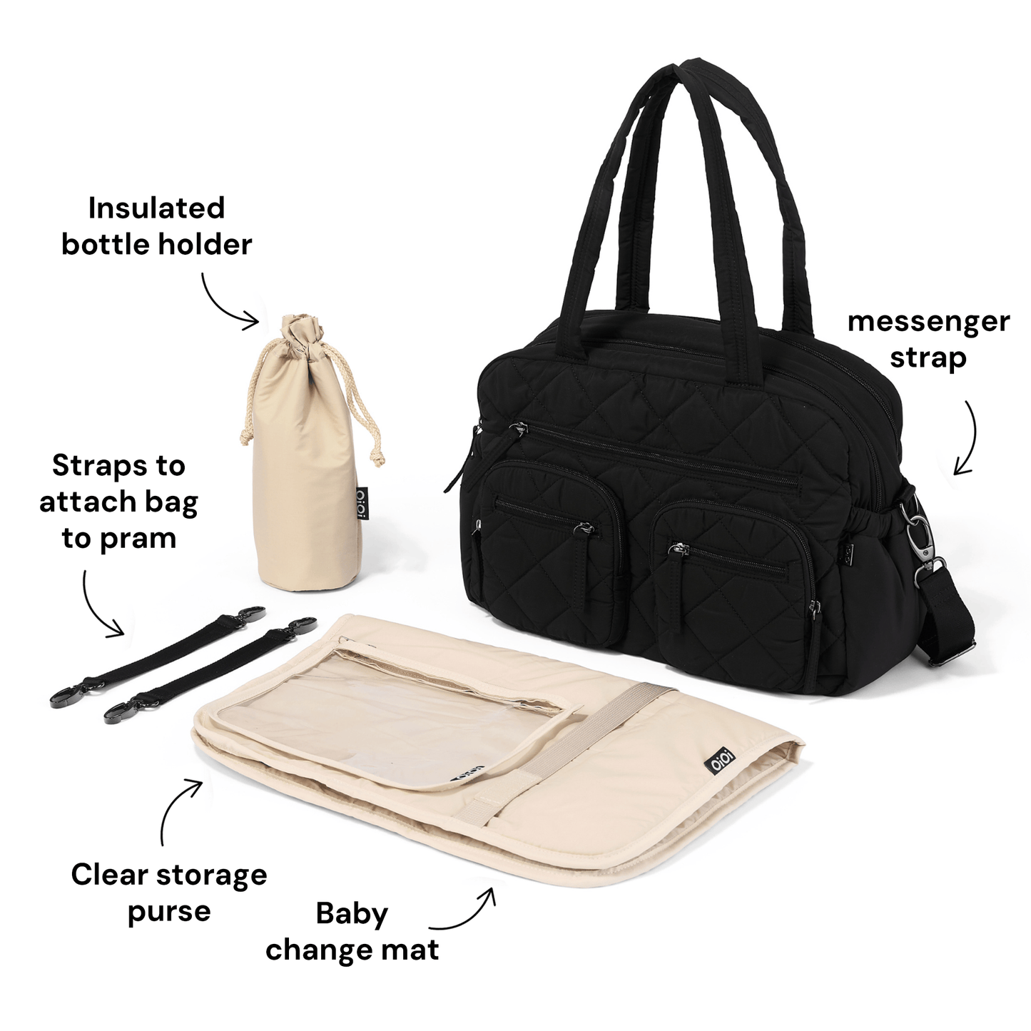 OiOi - Carry All Nappy Bag - Puffy Black Quilt