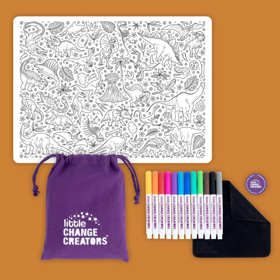 Little Change Creators - JURASSIC | Re-FUN-able™ Dinosaur Colouring + Doodle Mat