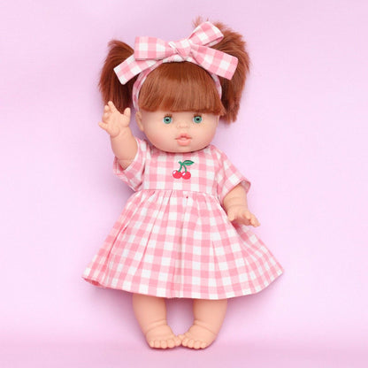 SALLI COLLECTIVE - Blush Cherry 🍒 Gingham Chloe Gingham dress - Fits 34-38cm Minikane Gordis, Mini Colettos, Llorens dolls