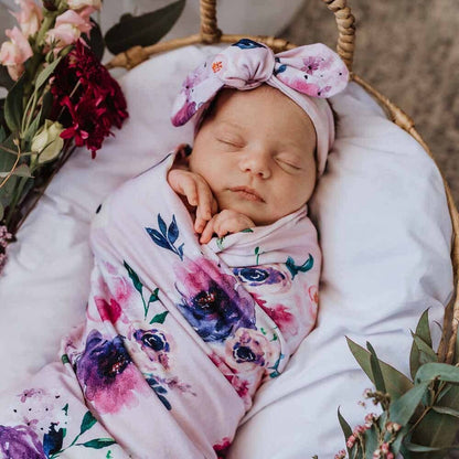 Snuggle Hunny - Floral Kiss Baby Jersey Wrap & Topknot Set