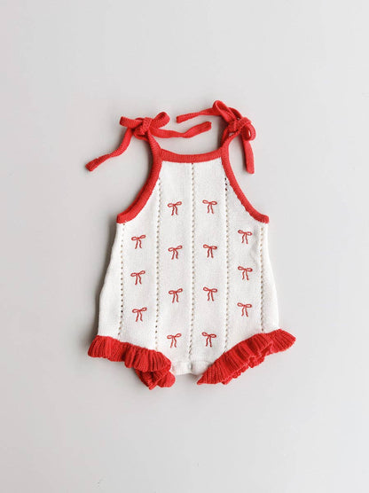 FRECKLES the label - Pre-Order Embroidery Cotton Tie Romper | Bow