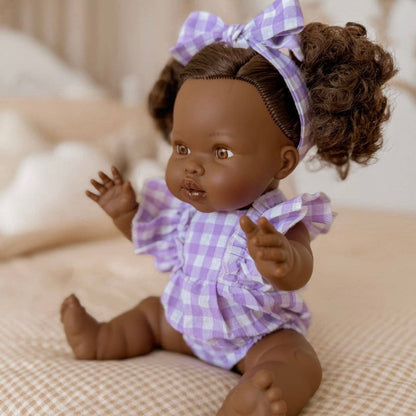 SALLI COLLECTIVE - Lilac Gingham Doll Clothes Doll Romper Outfit for Miniland, Baby Dolls & 38cm Dolls