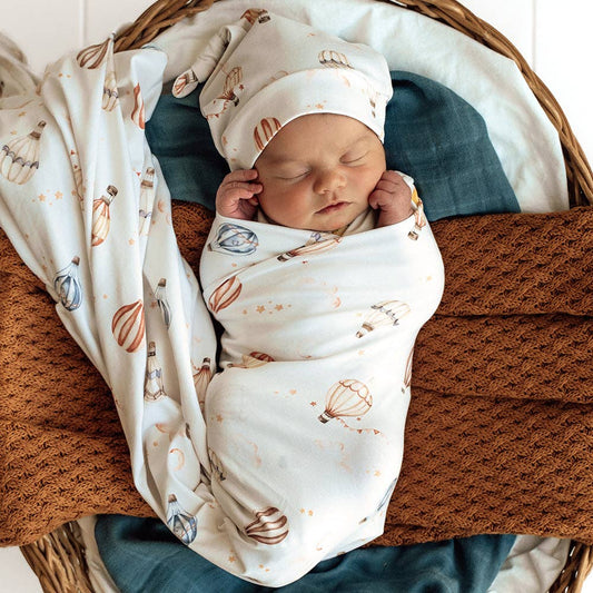 Snuggle Hunny - Up & Away Organic Jersey Wrap & Beanie Set