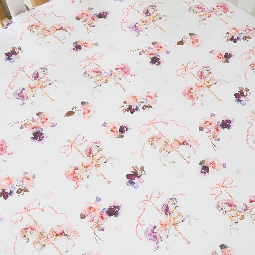 Snuggle Hunny - Carousel Organic Fitted Cot Sheet