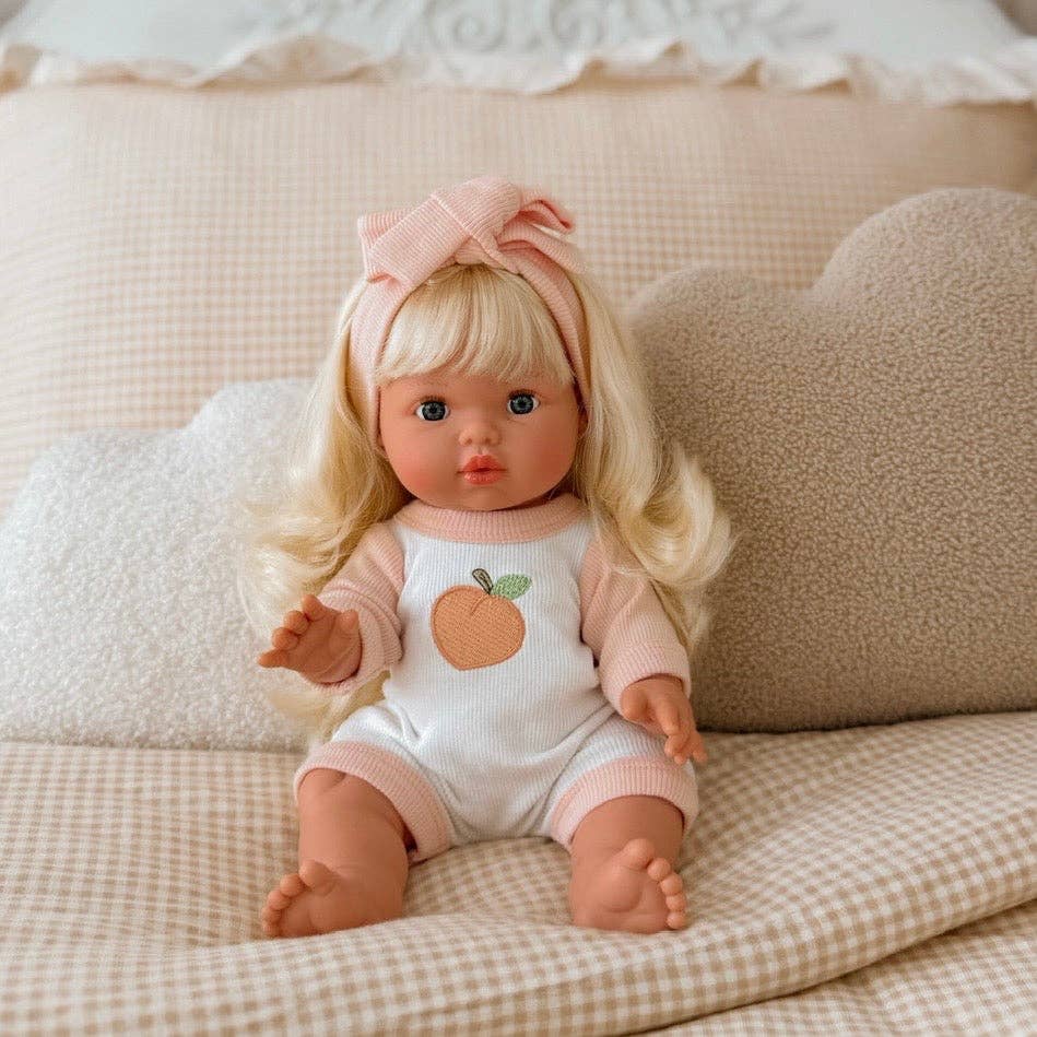 SALLI COLLECTIVE - Peaches & Cream Doll Romper+Bow set🍑 Fits 34-38cm Minikane Gordis, Mini Colettos, Llorens dolls