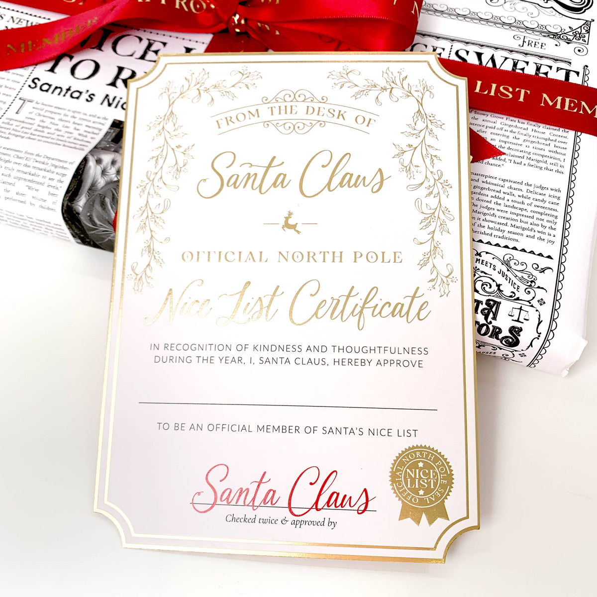 Black Bow Studio - Santa's Nice List Certificate - Gold White