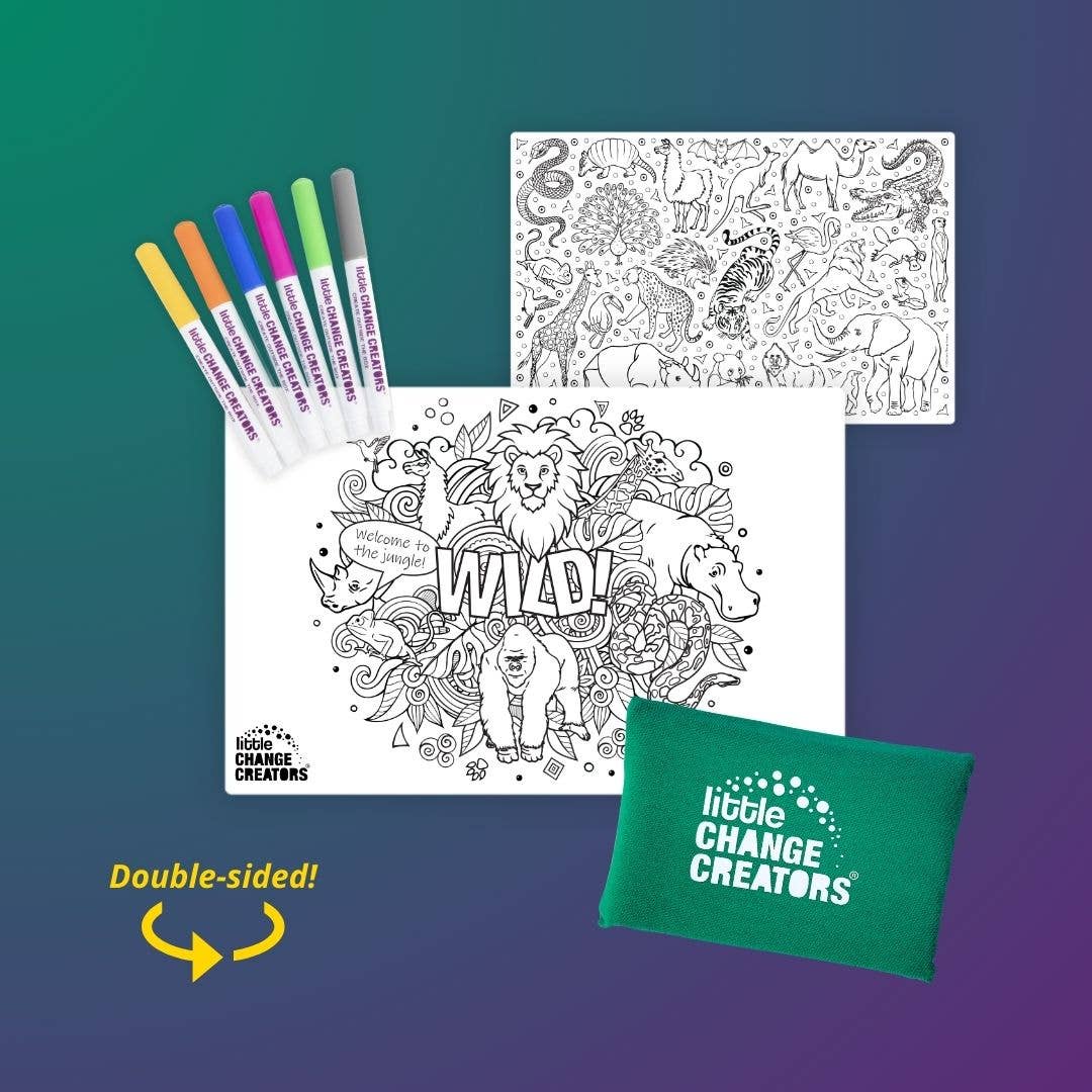 Little Change Creators - WILD! Pocket Reusable Colouring Mat | Animal Activity Gift